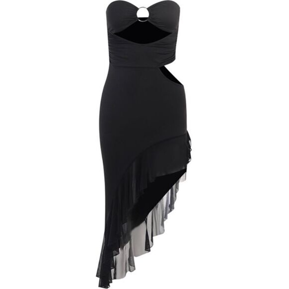 BLACK CUTOUT MIDI DRESS - Picture 7 of 12